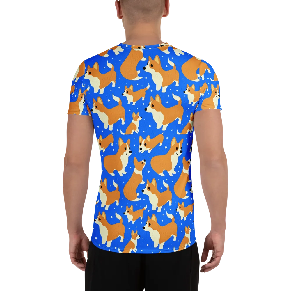 Corgi Snowglobe on Men's Athletic T-Shirt — Back