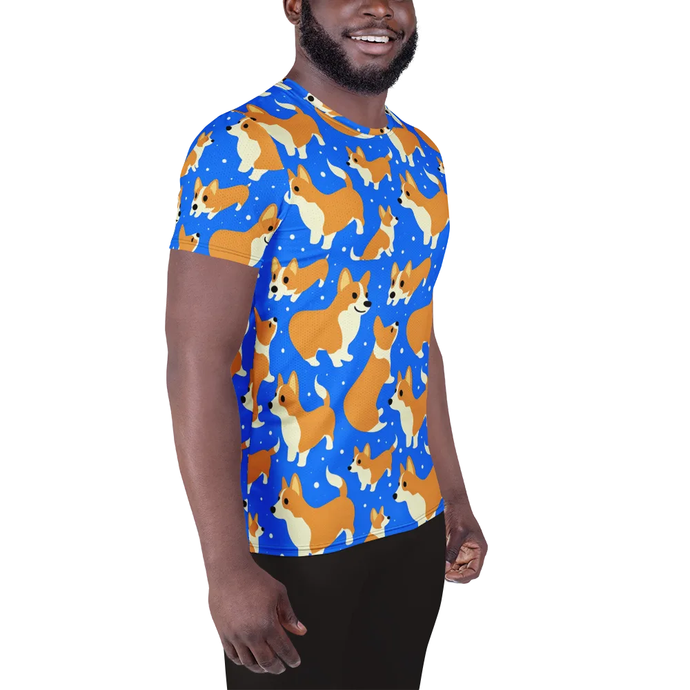 Corgi Snowglobe on Men's Athletic T-Shirt — Right