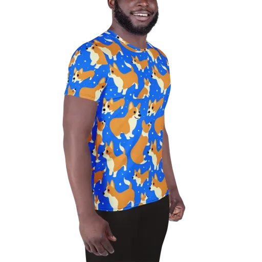 Corgi Snowglobe on a Men's Athletic T-Shirt