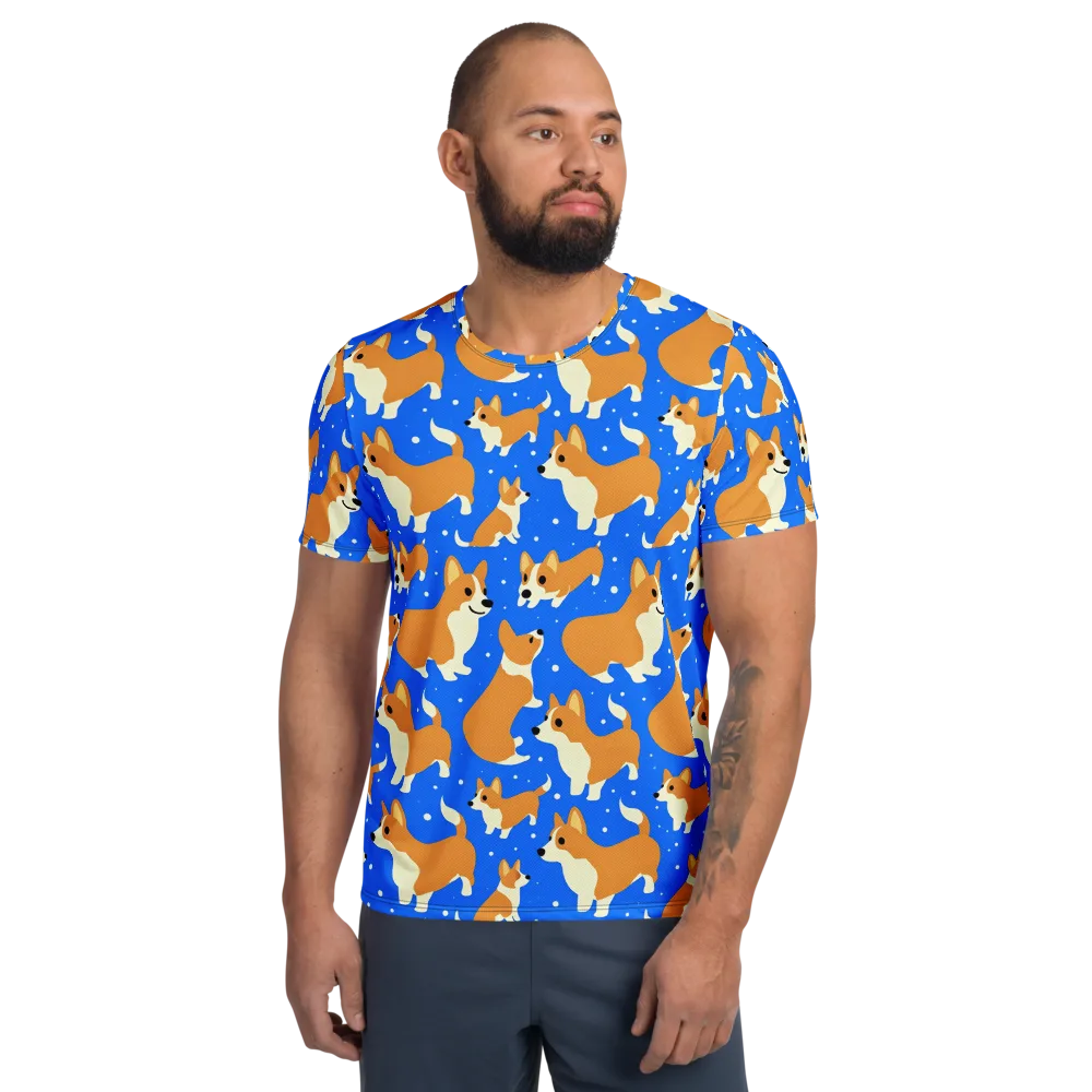 Corgi Snowglobe on Men's Athletic T-Shirt — Front