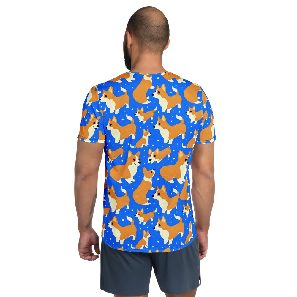 Corgi Snowglobe on Men's Athletic T-Shirt — Back