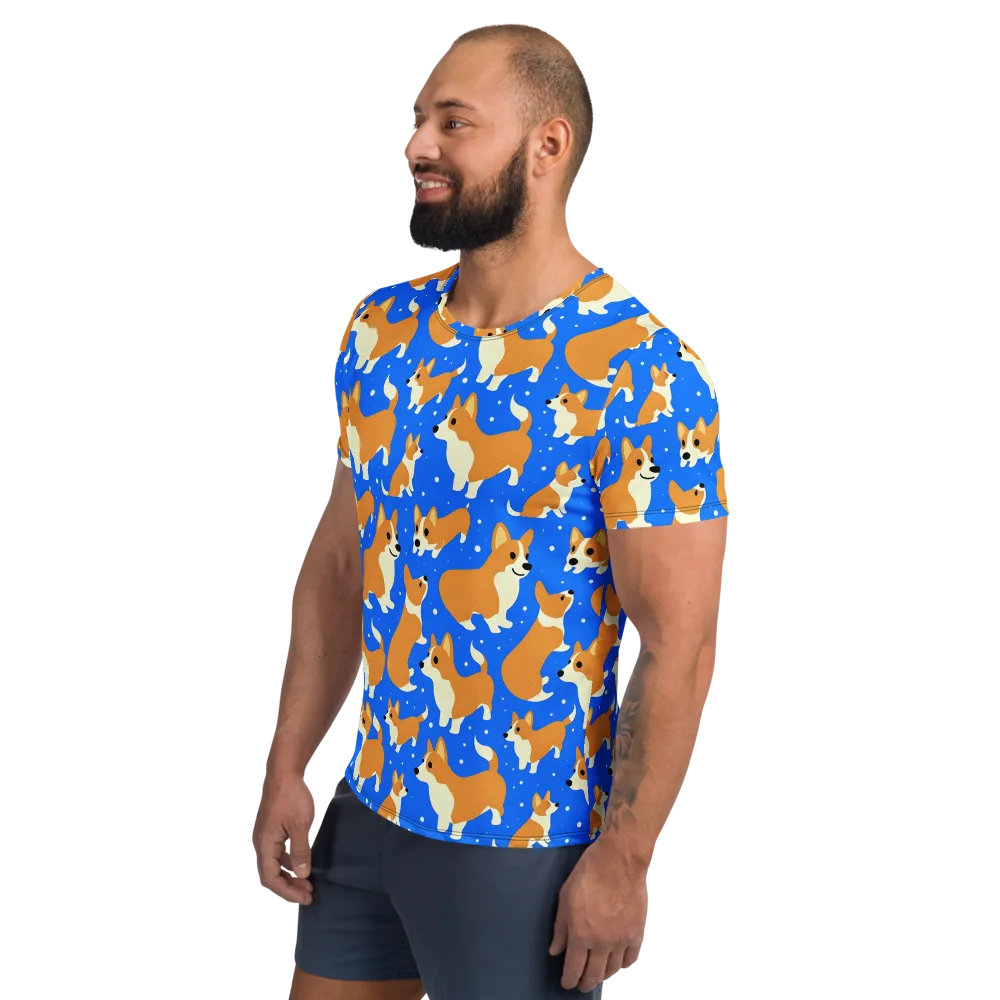 Corgi Snowglobe on Men's Athletic T-Shirt — Left
