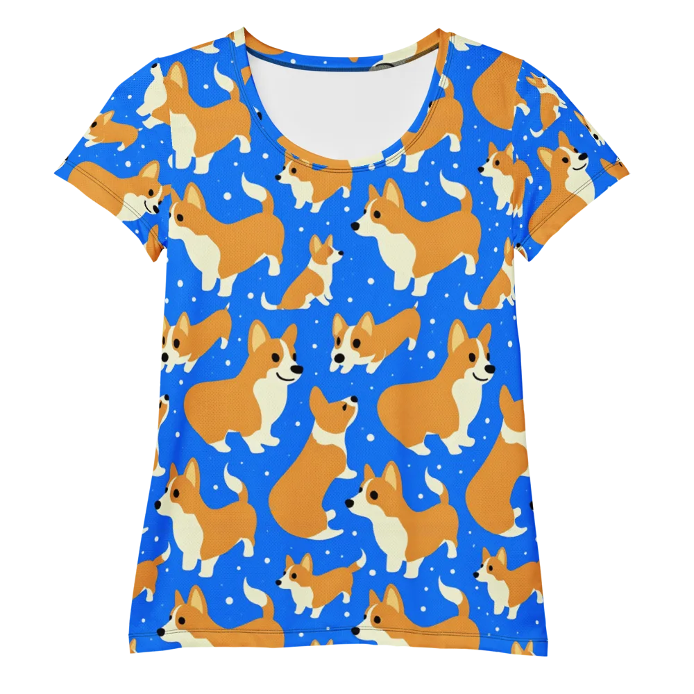 Corgi Snowglobe on Women's Athletic T-Shirt — Front