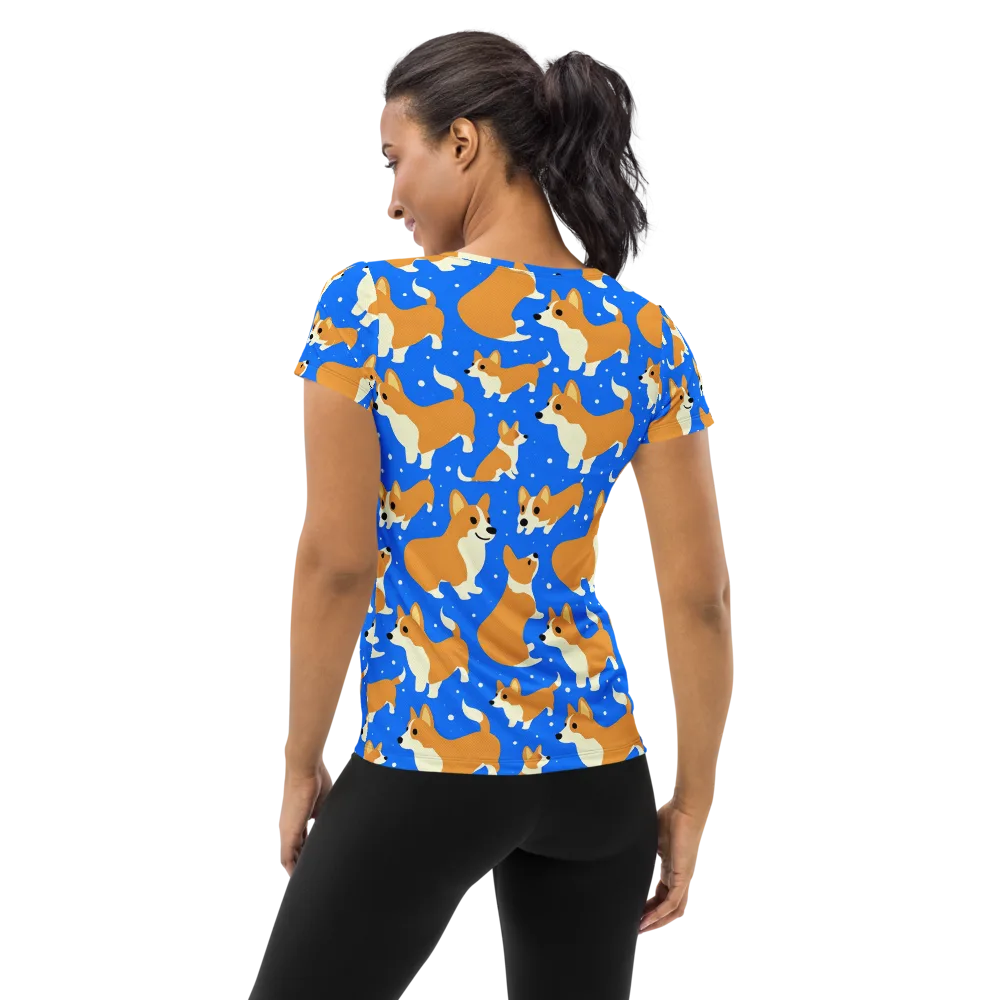 Corgi Snowglobe on Women's Athletic T-Shirt — Back