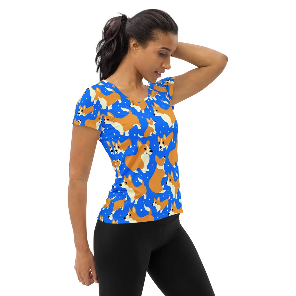 Corgi Snowglobe on Women's Athletic T-Shirt — Right