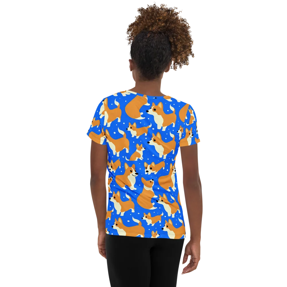 Corgi Snowglobe on Women's Athletic T-Shirt — Back