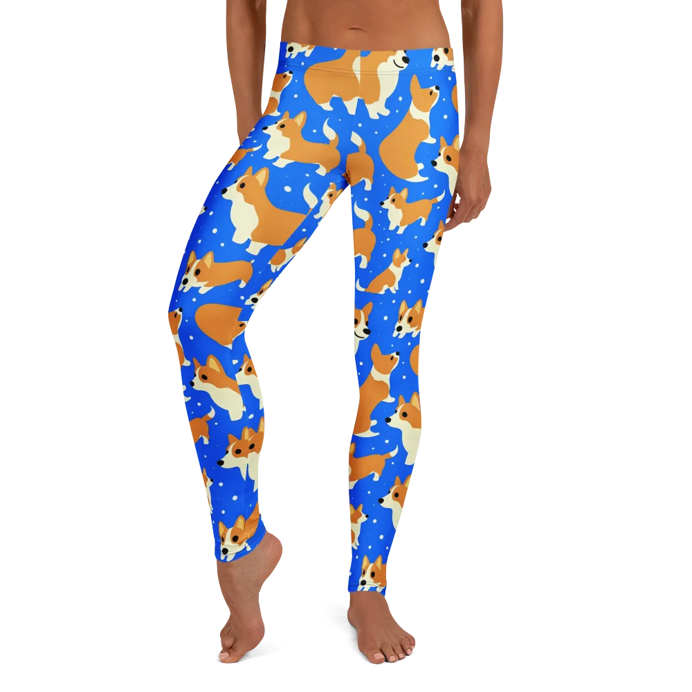 Corgi Snowglobe on Leggings — Front