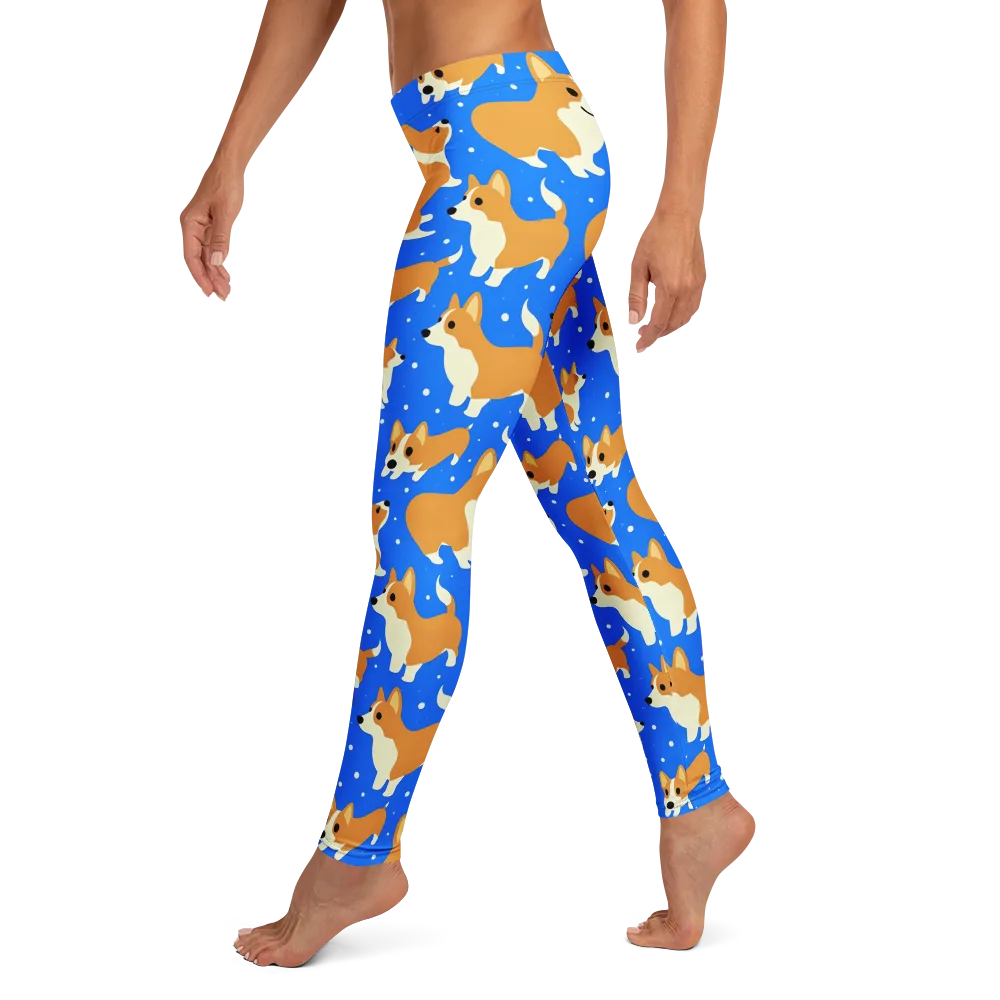 Corgi Snowglobe on Leggings — Left