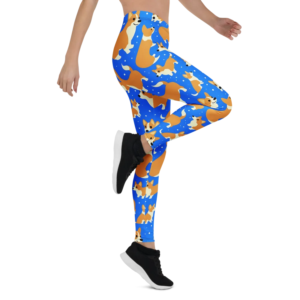 Corgi Snowglobe on Leggings — Right