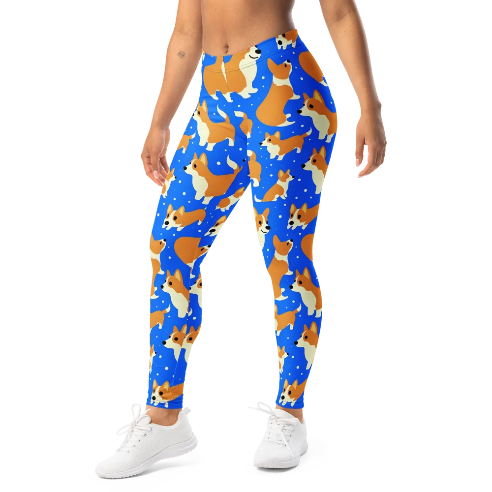 Corgi Snowglobe on Leggings — Left Front