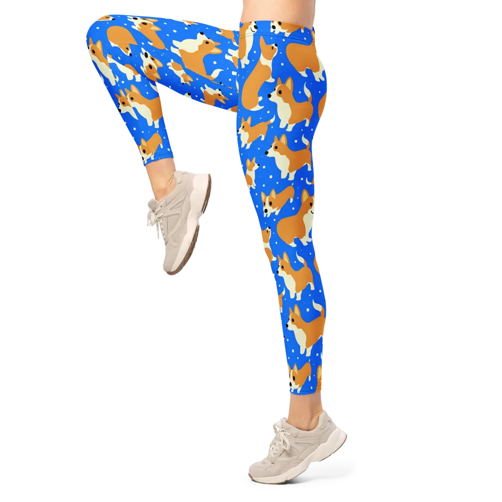 Corgi Snowglobe on Leggings — Left