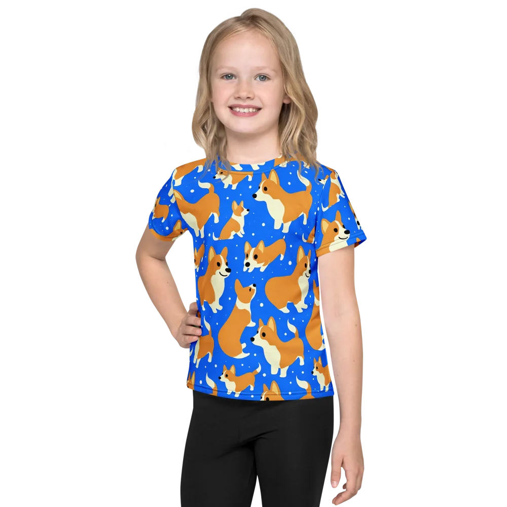 Corgi Snowglobe on Kids Crew Neck T-Shirt — Front