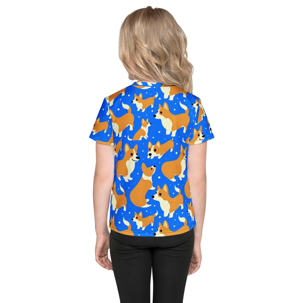 Corgi Snowglobe on Kids Crew Neck T-Shirt — Back