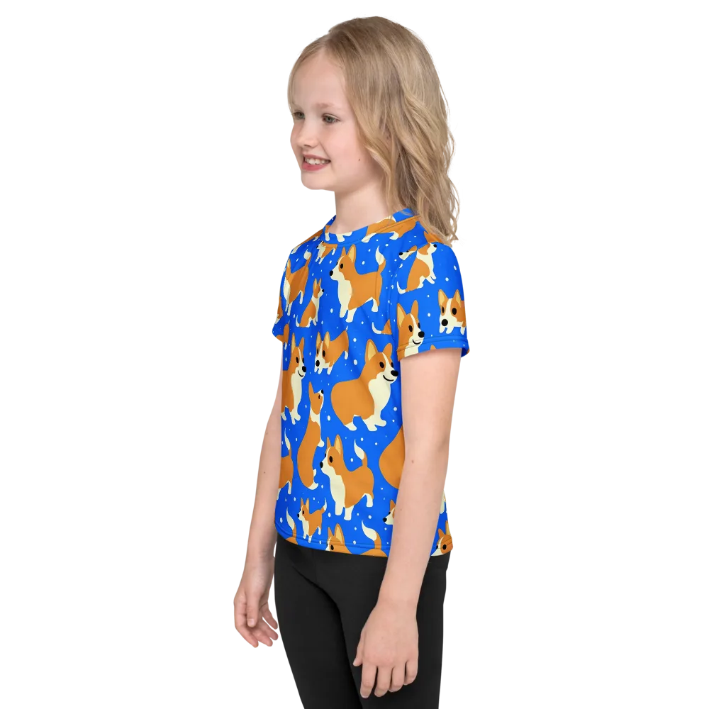 Corgi Snowglobe on Kids Crew Neck T-Shirt — Left