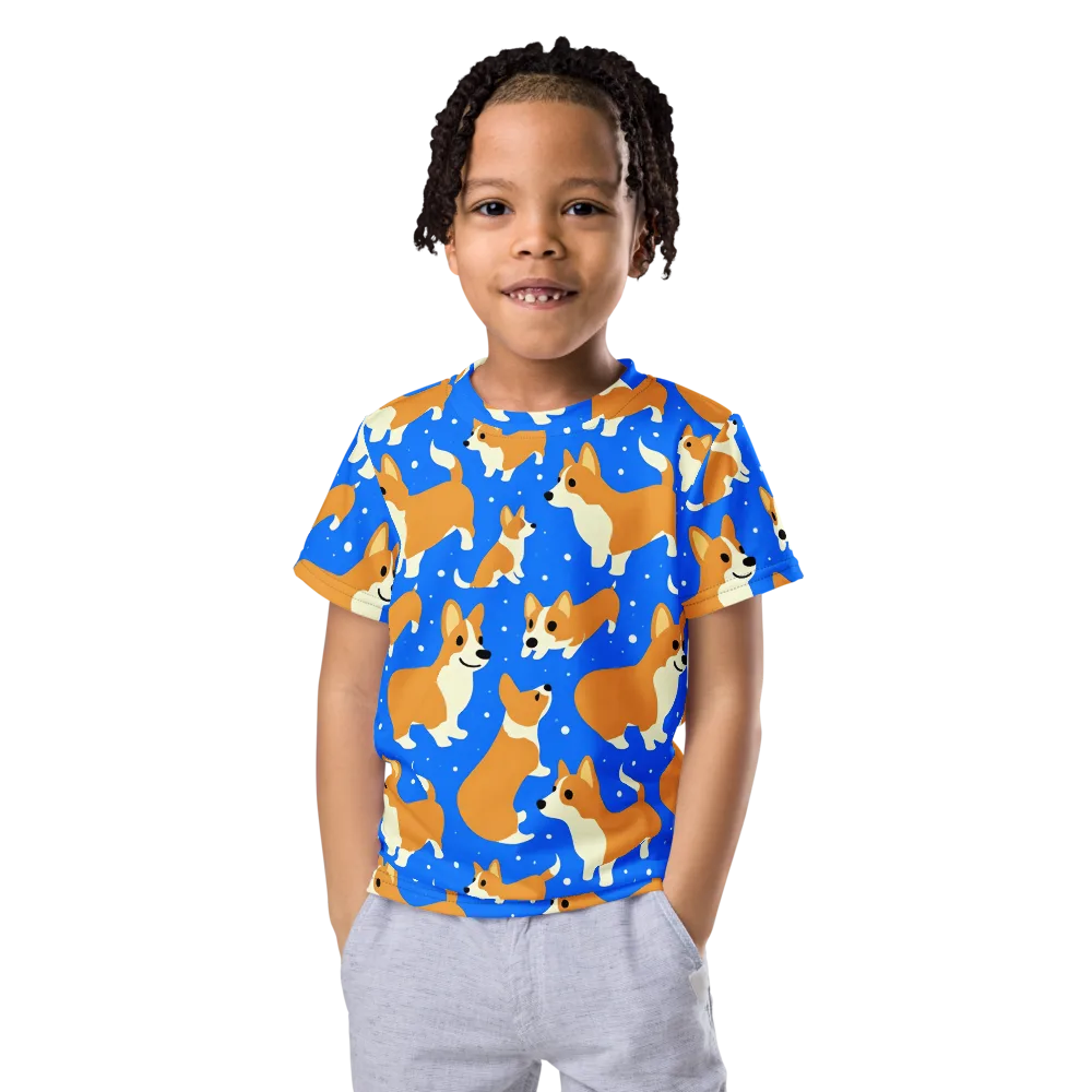 Corgi Snowglobe on Kids Crew Neck T-Shirt — Front