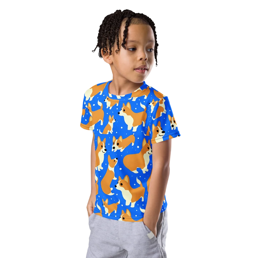 Corgi Snowglobe on Kids Crew Neck T-Shirt — Left Front