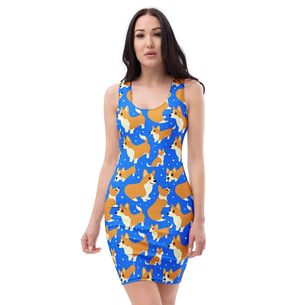Corgi Snowglobe on Bodycon Dress — Front