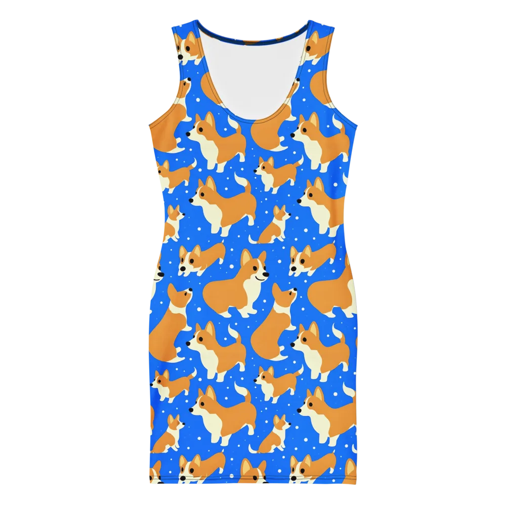 Corgi Snowglobe on Bodycon Dress — Front