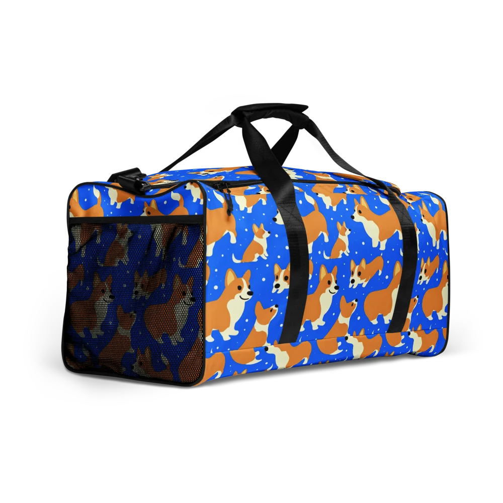 Corgi Snowglobe on Duffle Bag — Right Front