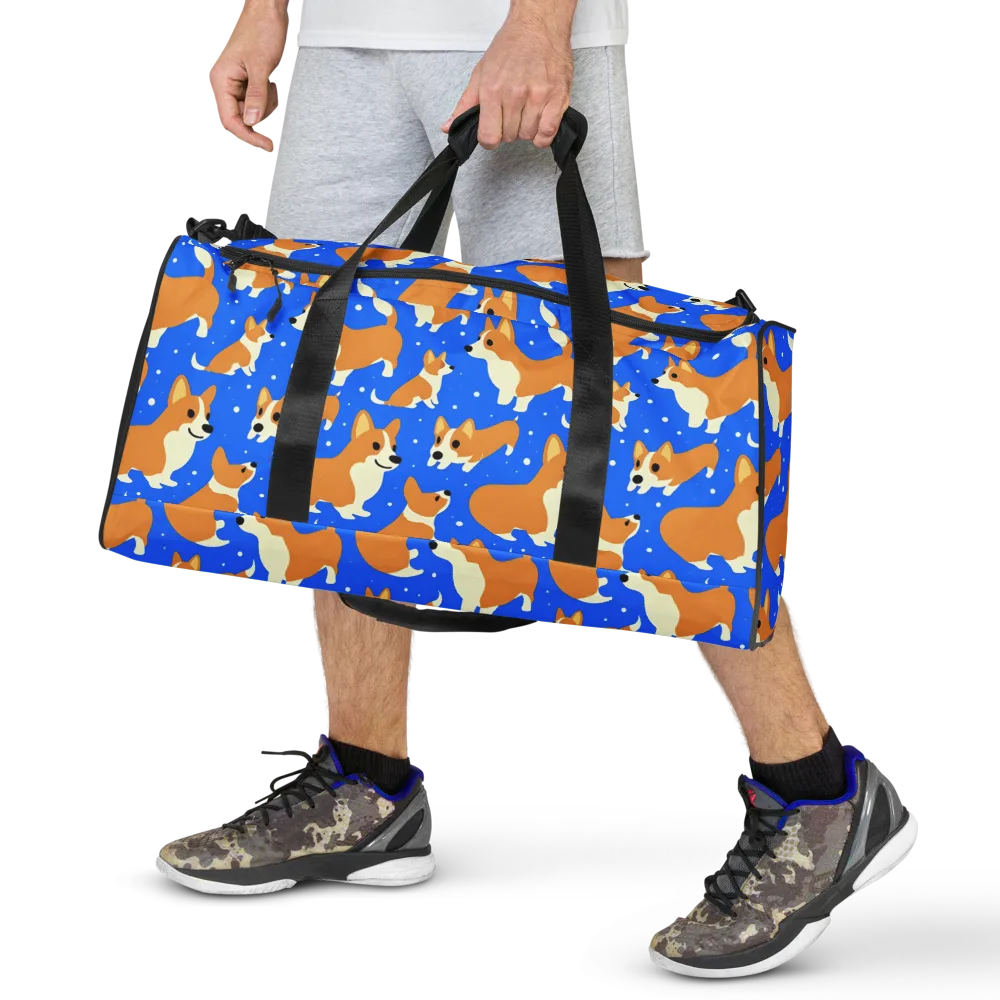 Corgi Snowglobe on Duffle Bag — Front