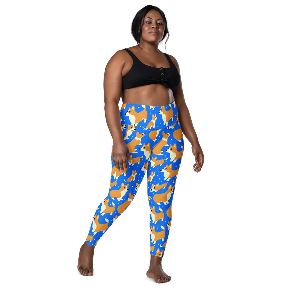 Corgi Snowglobe on Leggings with Pockets — Front