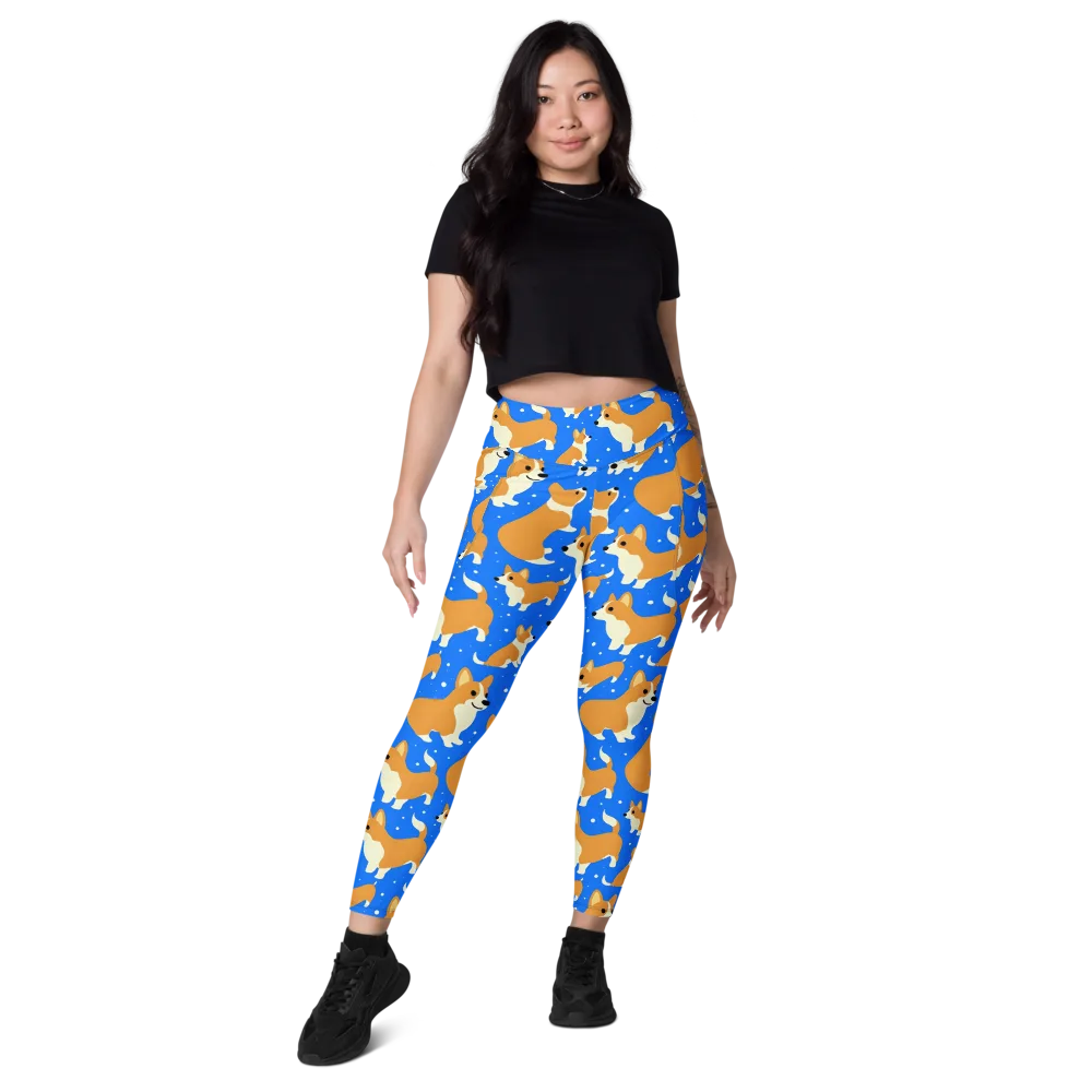 Corgi Snowglobe on Leggings with Pockets — Front