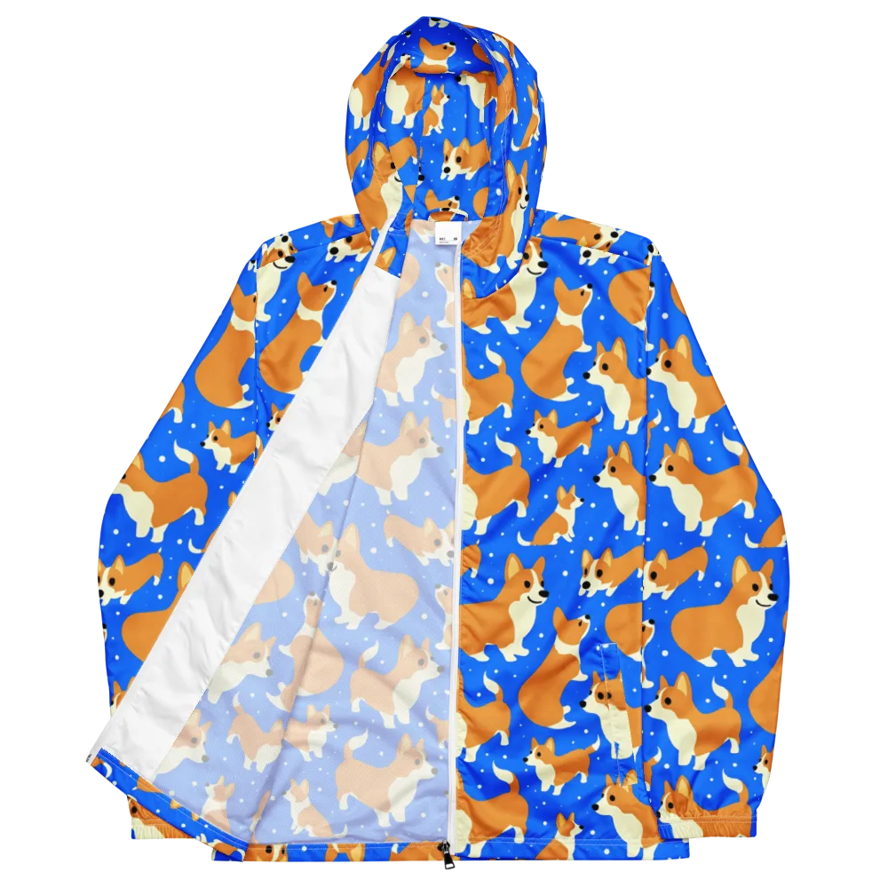 Corgi Snowglobe on Men's Windbreaker — Front