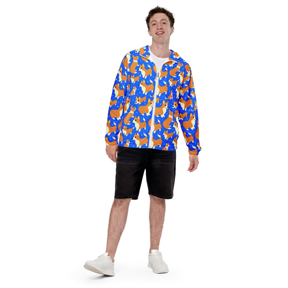 Corgi Snowglobe on Men's Windbreaker — Front