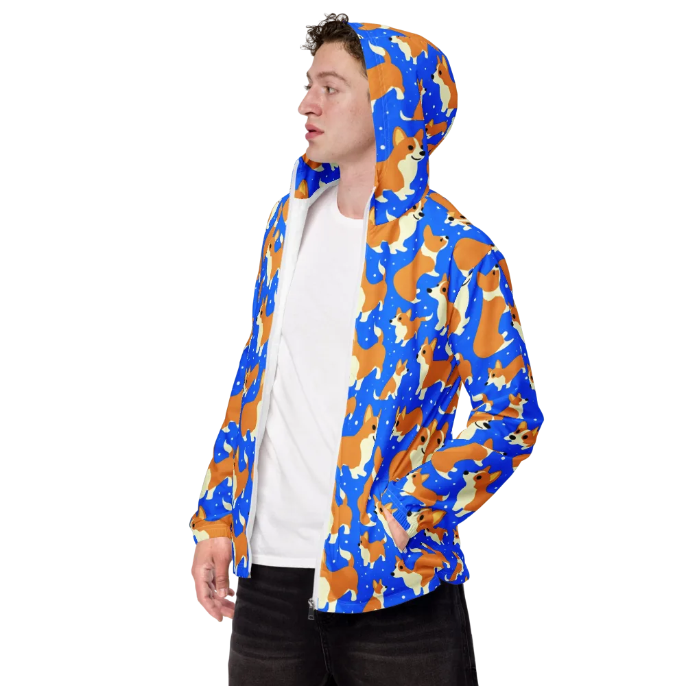 Corgi Snowglobe on Men's Windbreaker — Left Front