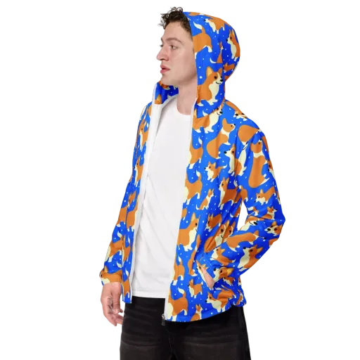 Corgi Snowglobe on a Men's Windbreaker