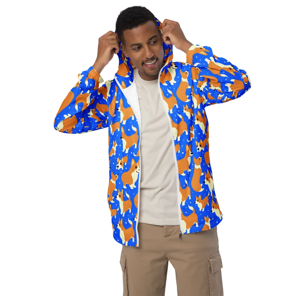 Corgi Snowglobe on Men's Windbreaker — Front