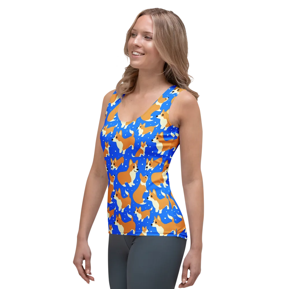 Corgi Snowglobe on Women's Tank Top — Left Front