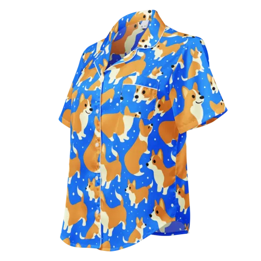 Corgi Snowglobe on a Women's Short Sleeve Pajama Top
