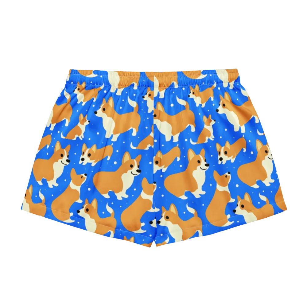 Corgi Snowglobe on Women's Pajama Shorts — Back