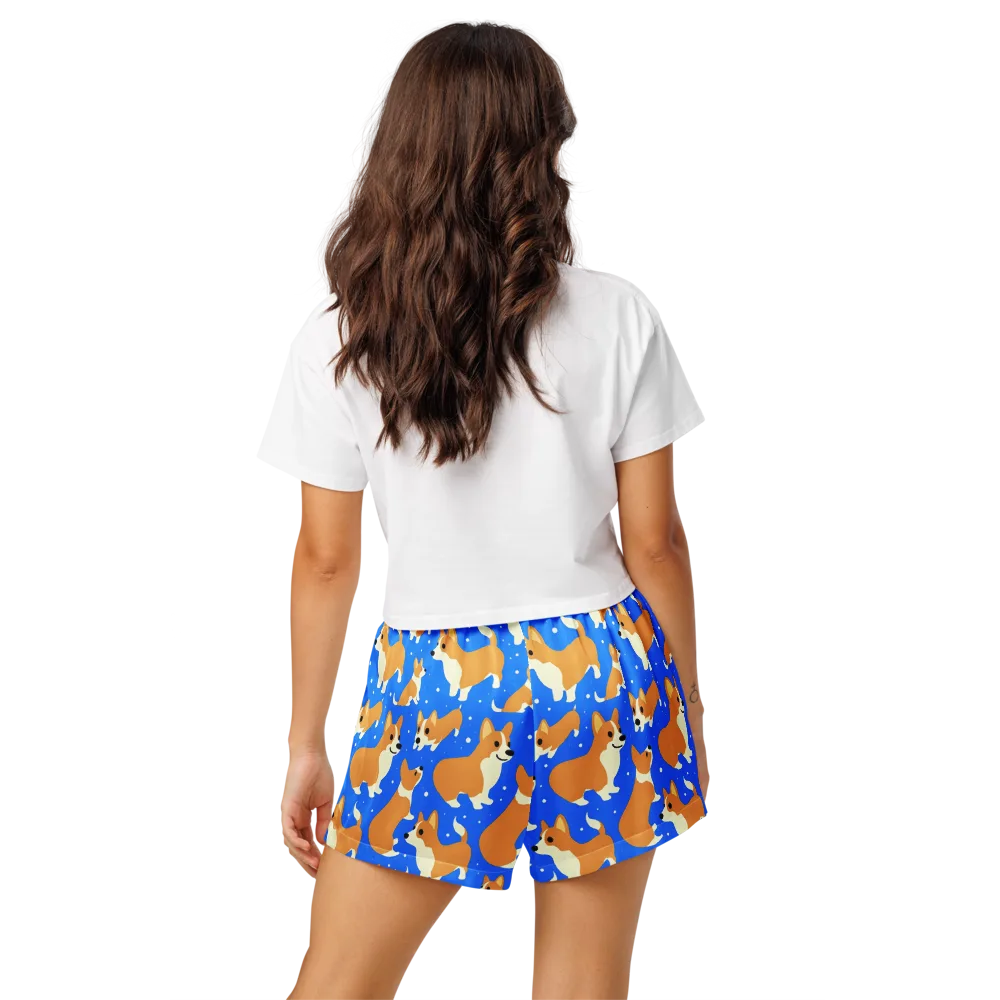 Corgi Snowglobe on Women's Pajama Shorts — Back