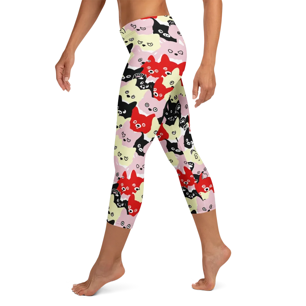 Neon Kitten Club on Capri Leggings — Left
