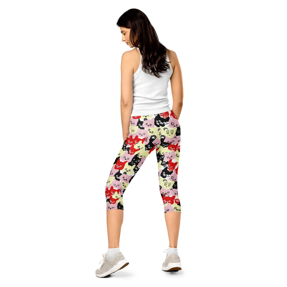 Neon Kitten Club on Capri Leggings — Back