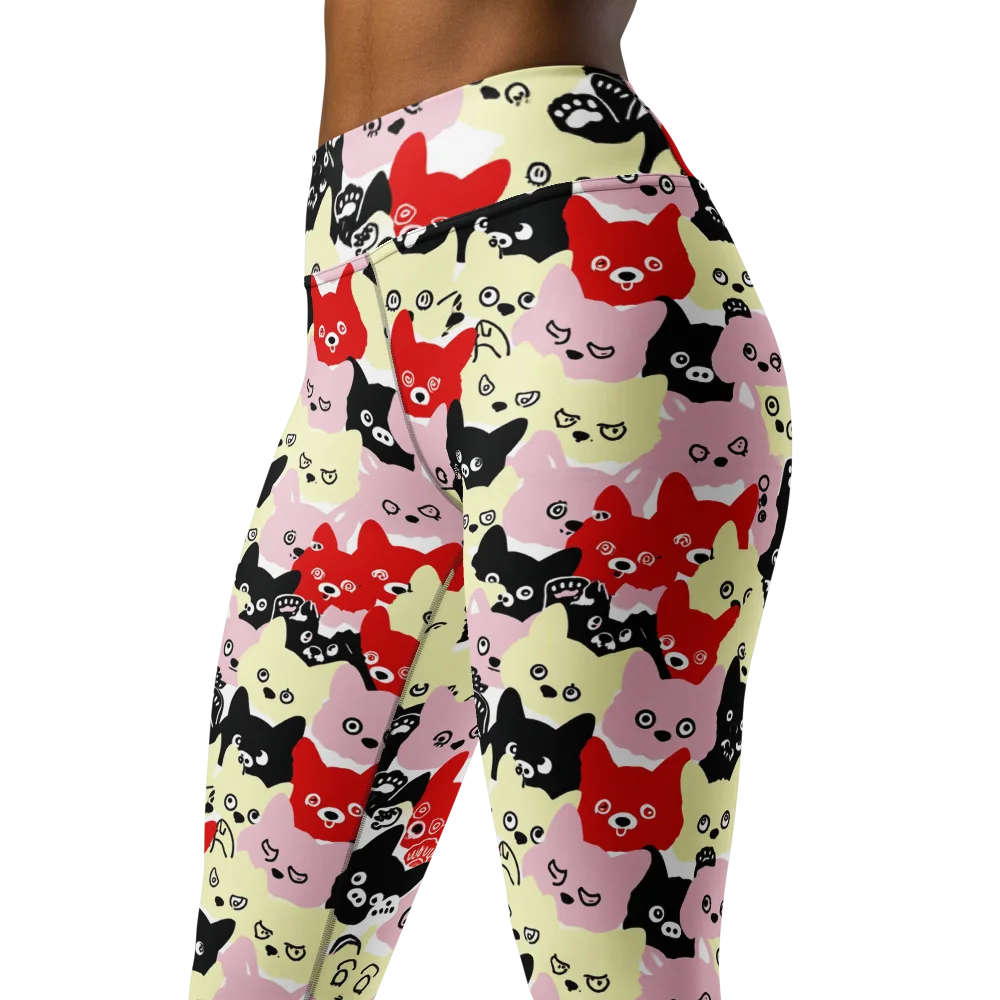 Neon Kitten Club on Yoga Leggings — Left Front