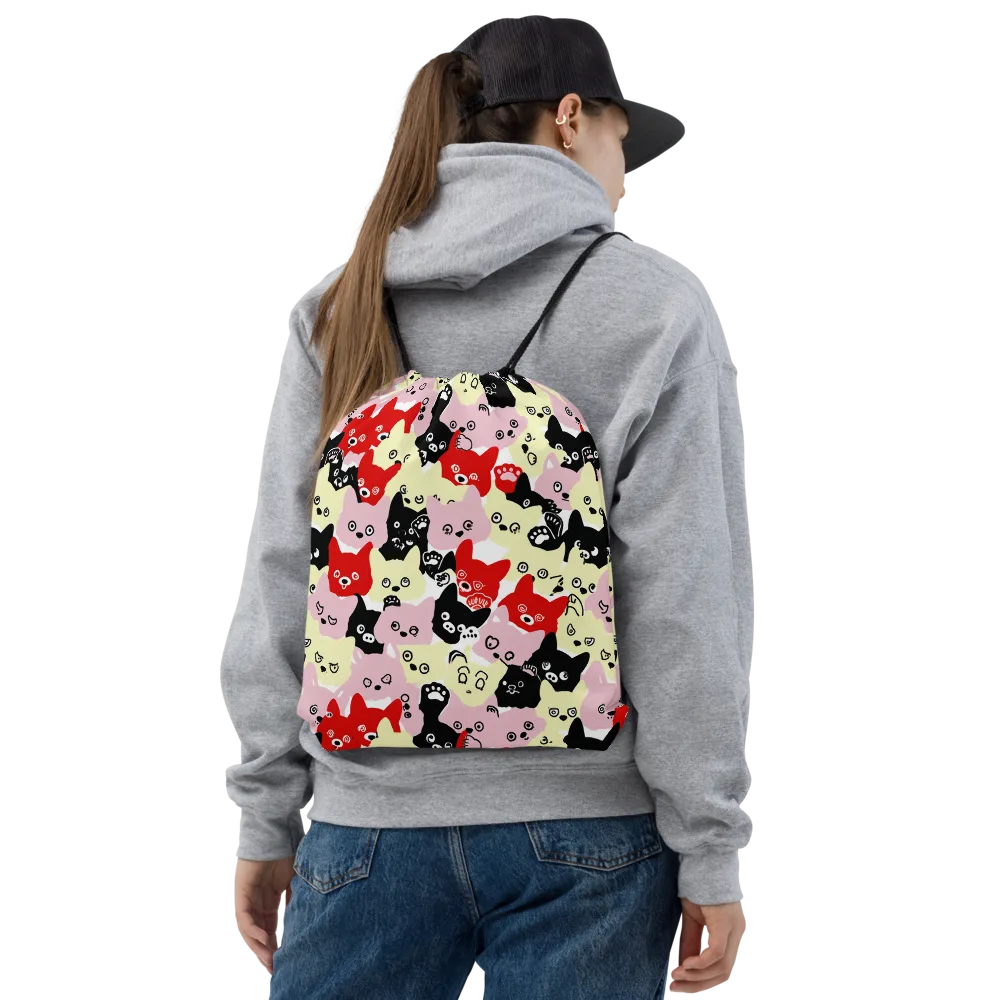 Neon Kitten Club on Drawstring Bag — Front