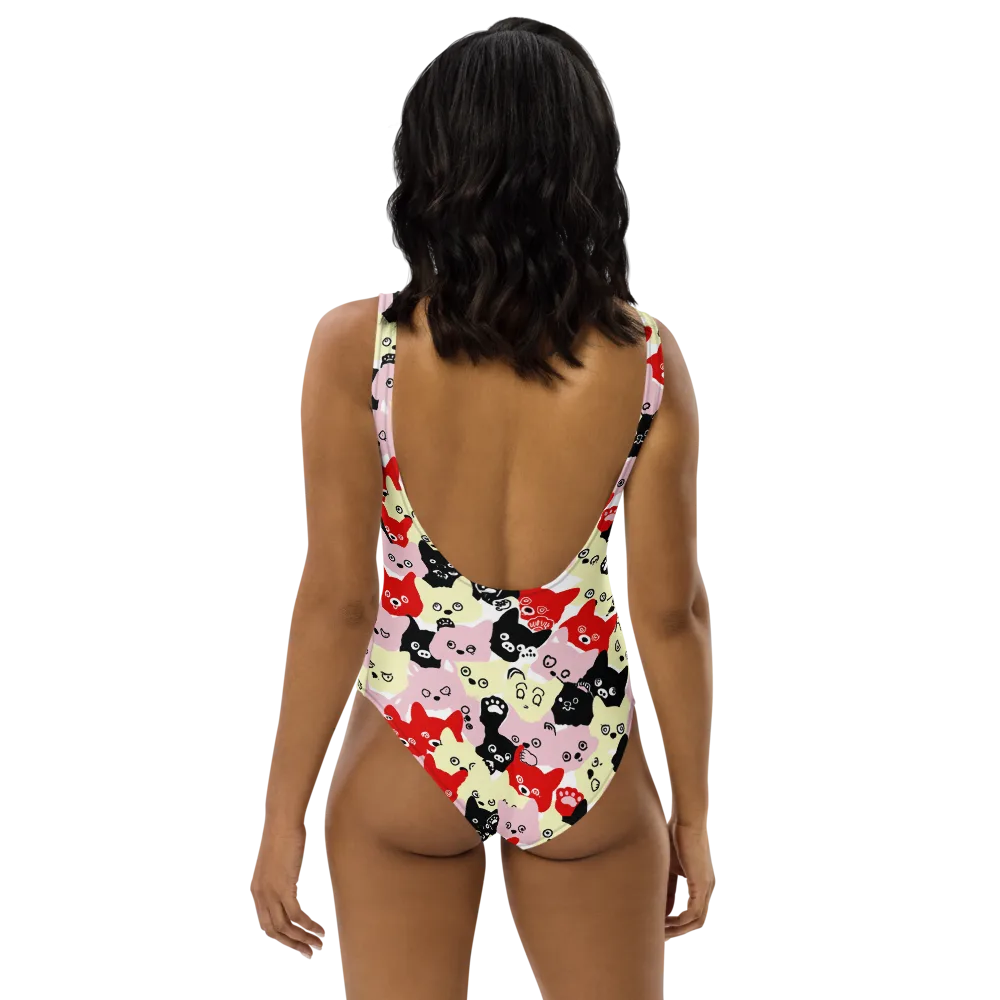 Neon Kitten Club on One-Piece Swimsuit — Back