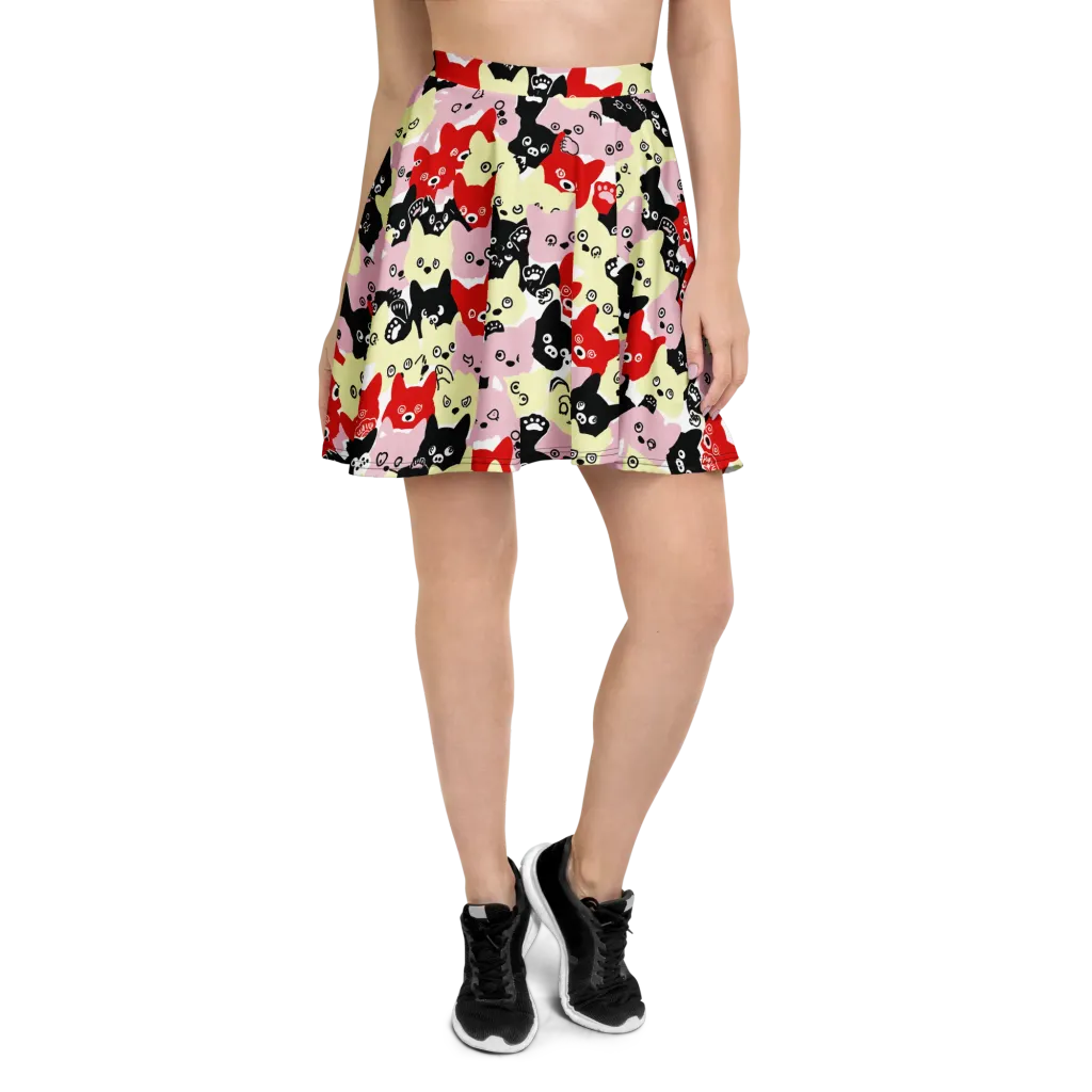 Neon Kitten Club on Skater Skirt — Front