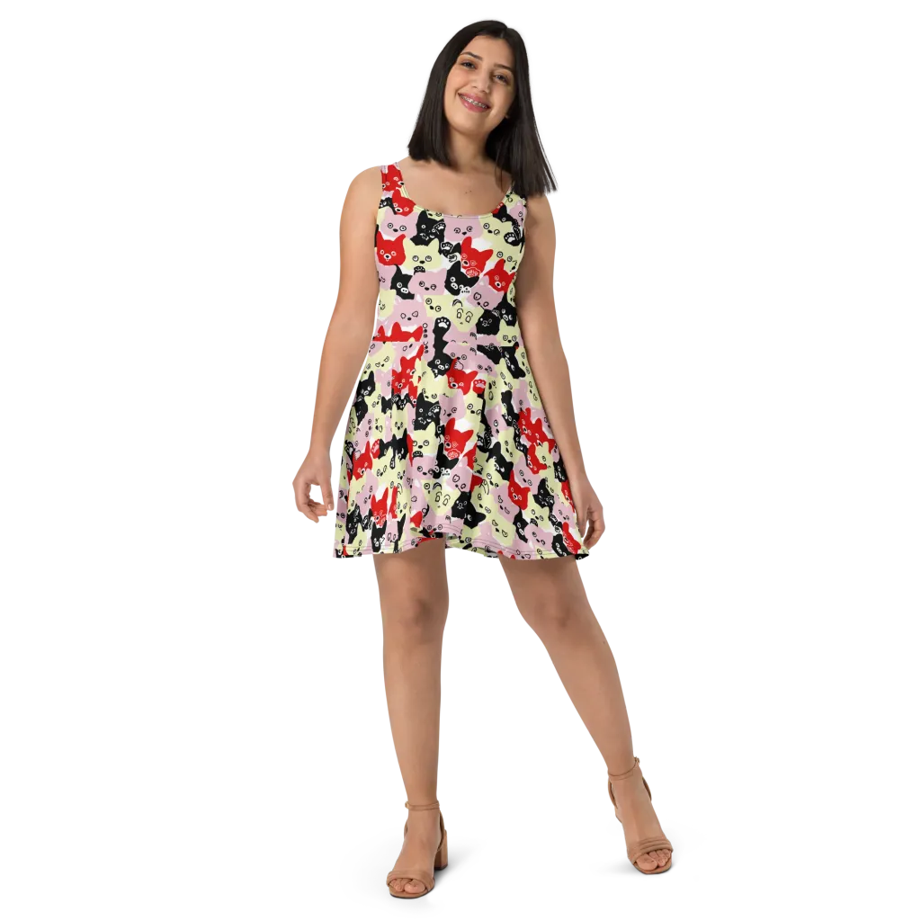 Neon Kitten Club on Skater Dress — Front