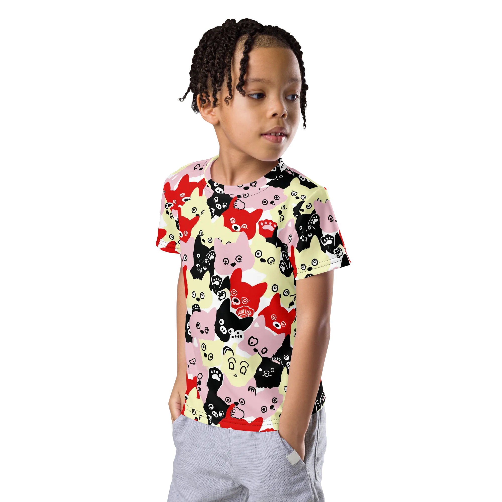 Neon Kitten Club on Kids Crew Neck T-Shirt — Left Front