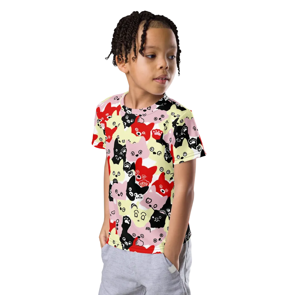 Neon Kitten Club on Kids Crew Neck T-Shirt — Left Front