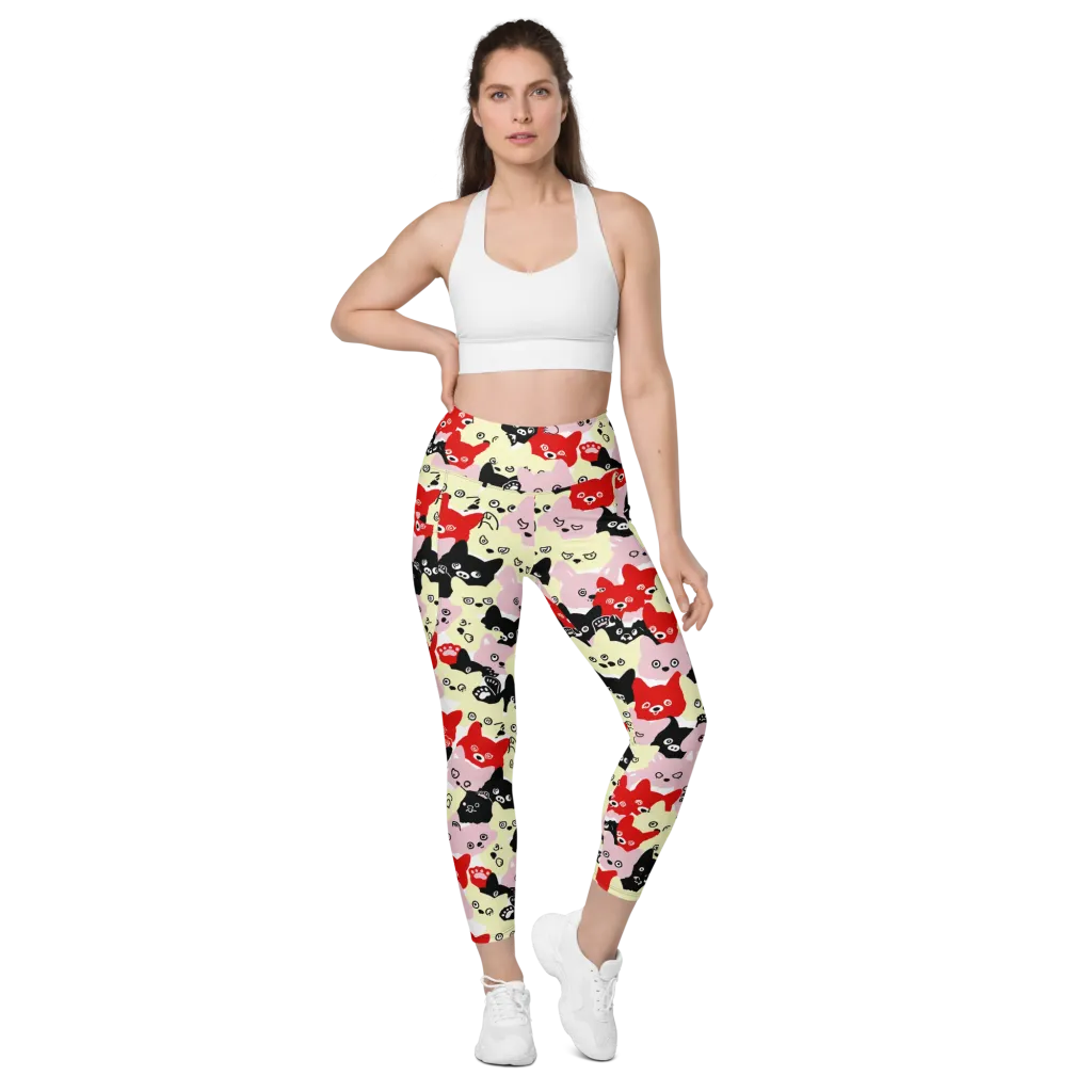 Neon Kitten Club on Leggings with Pockets — Front