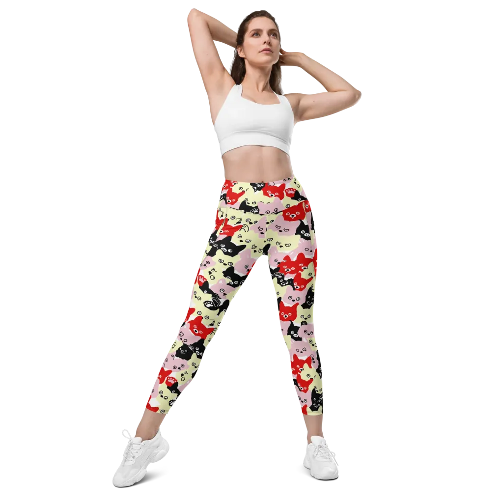 Neon Kitten Club on Leggings with Pockets — Front