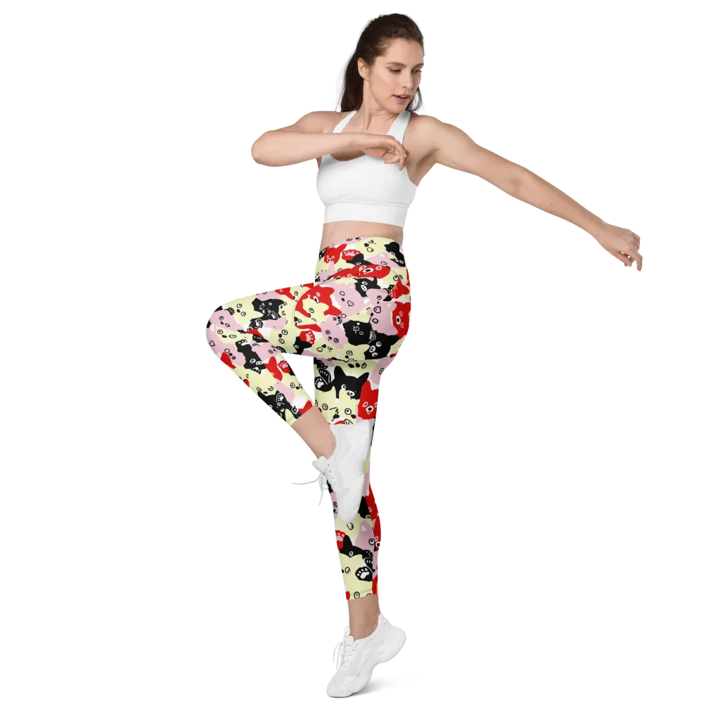 Neon Kitten Club on Leggings with Pockets — Left Front