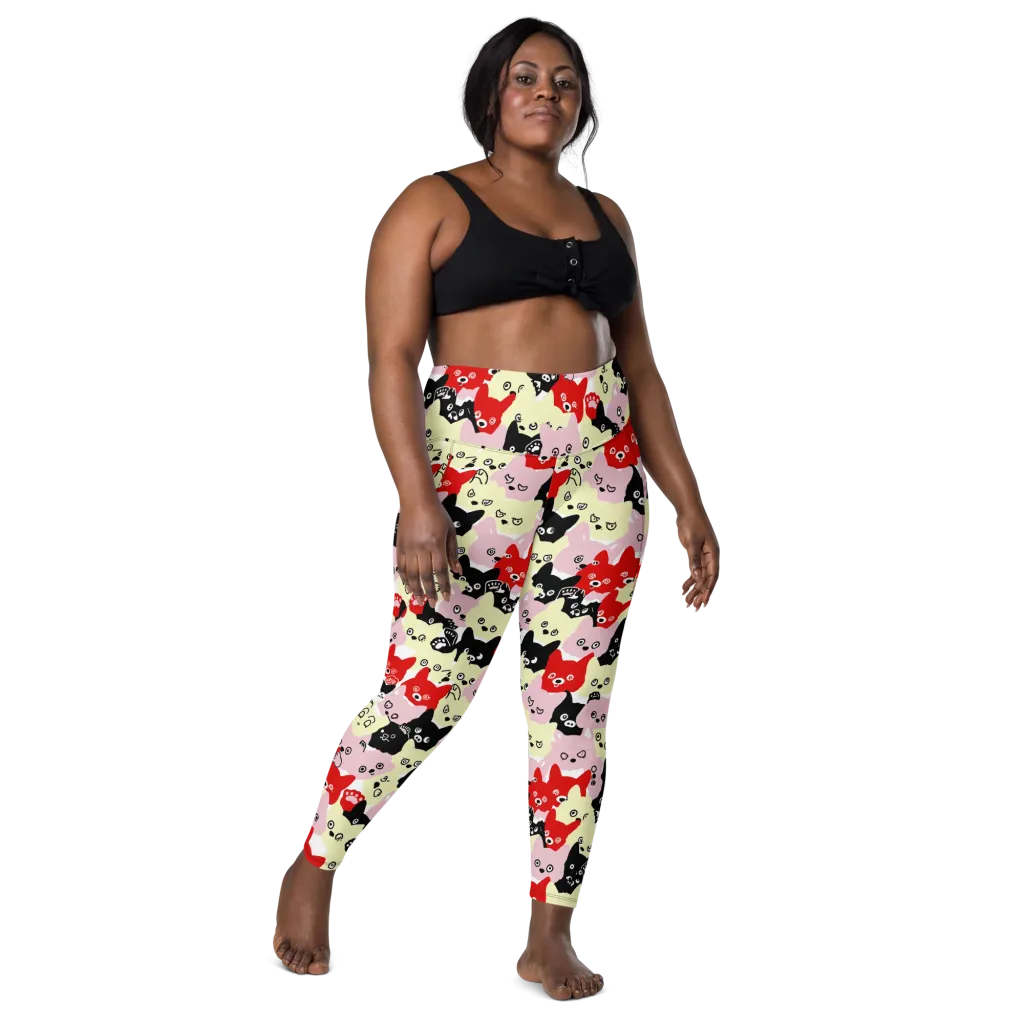 Neon Kitten Club on Leggings with Pockets — Front