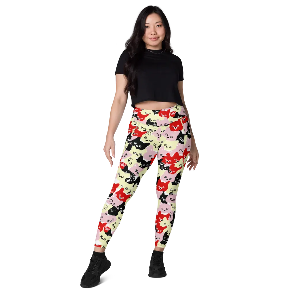 Neon Kitten Club on Leggings with Pockets — Front