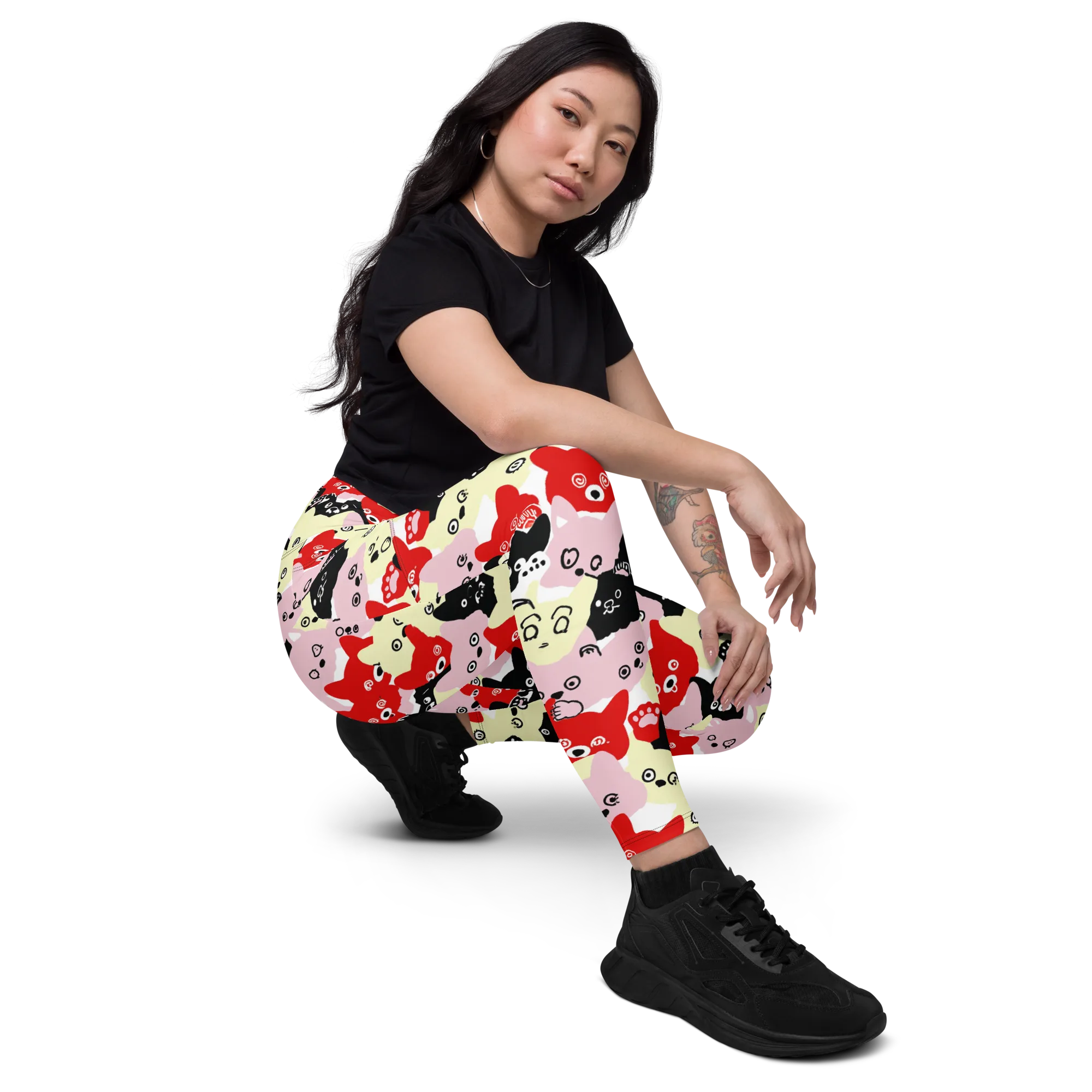 Neon Kitten Club on Leggings with Pockets — Right Front
